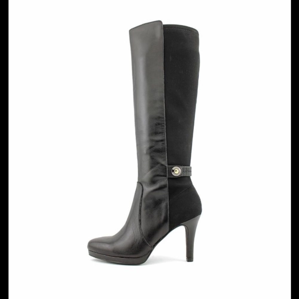 Tahari Garrett Round Toe Leather Black Knee High